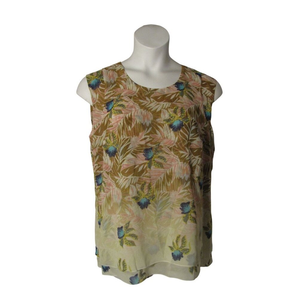 Cabi L Brown Blue Pink Floral Flowing Shirt Top Blouse